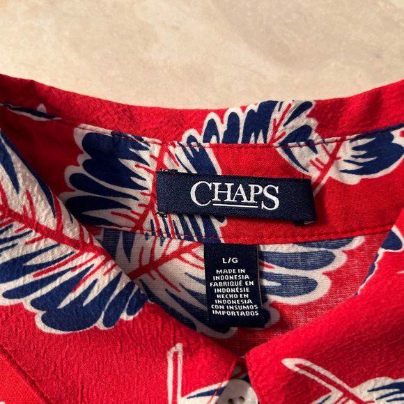 CHAPS feminine fit & flare shirtdress in size L novelty print red with navy palm - Picture 9 of 11